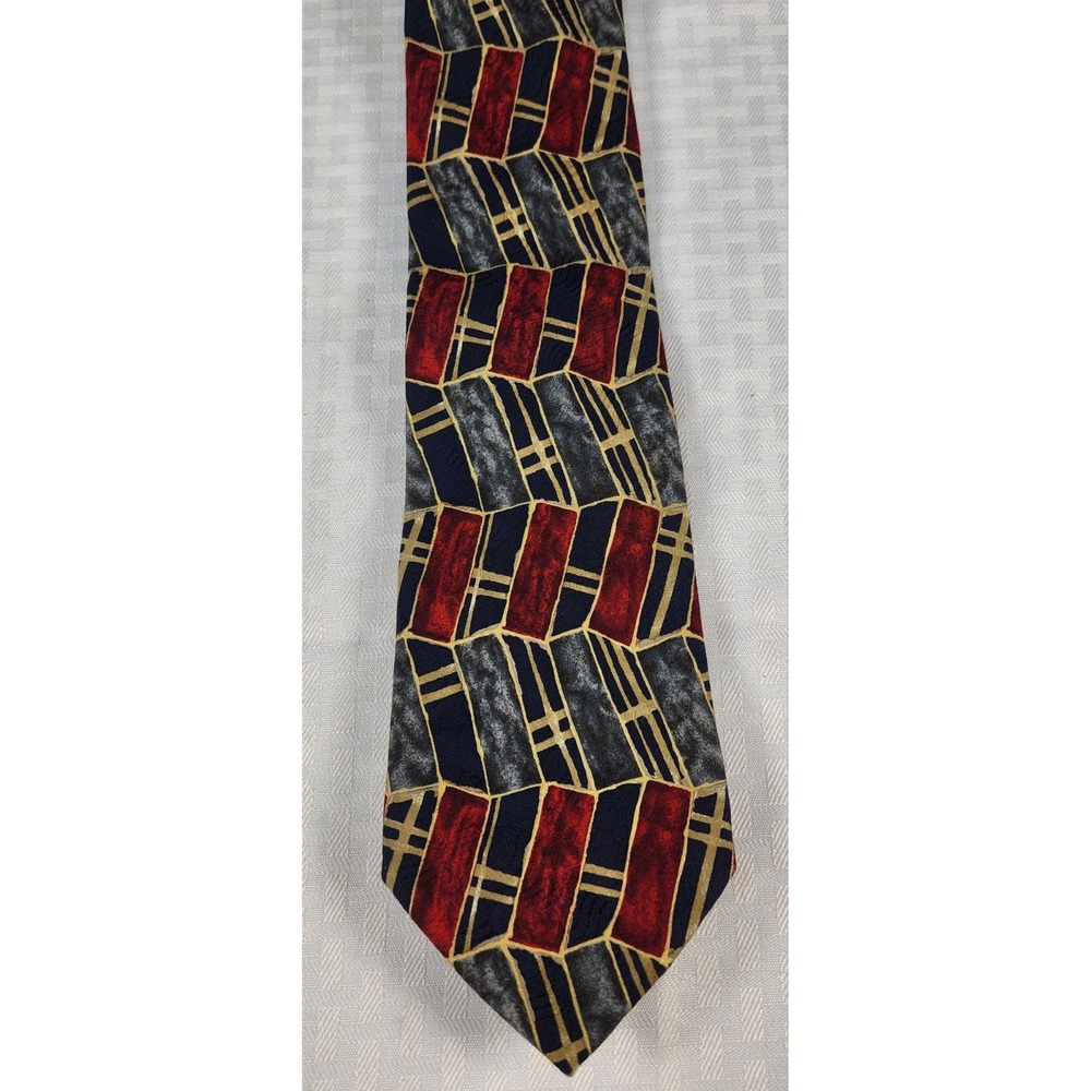 Italy 100% Silk Villa Bolgheri Green / Gold Geometric Tie